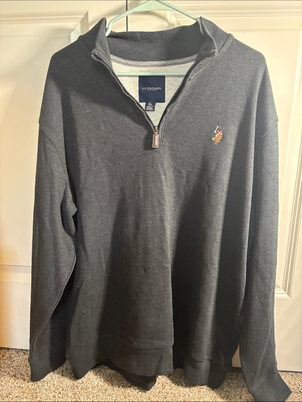 U.S. Polo Assn. Men's Dark Charcoal Quarter-Zip Pullover Sweater